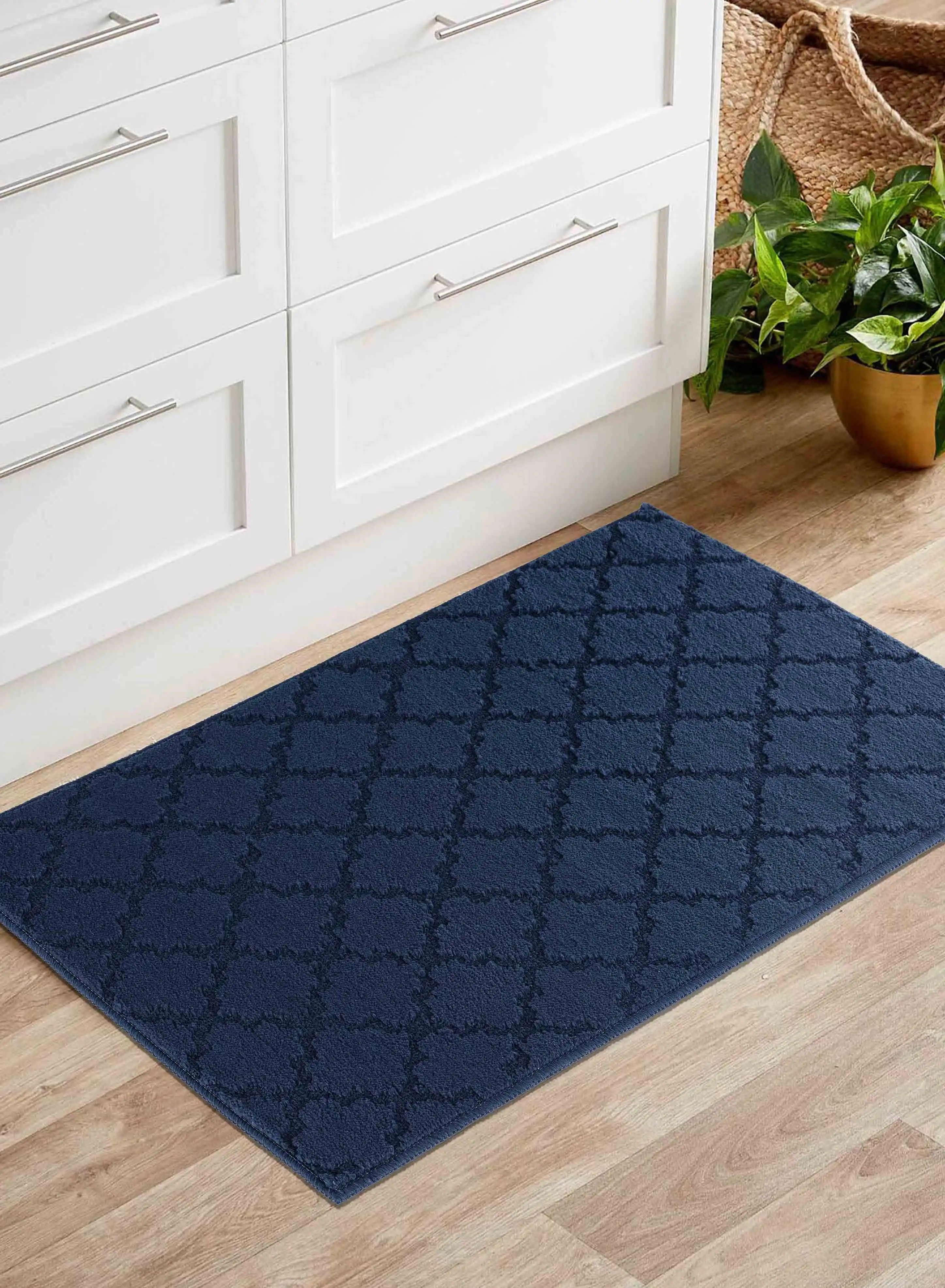 Washable 9mm Gel-Back Trellis Navy Rug Questions & Answers